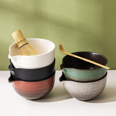 Neue strukturierte Matcha-Schale mit Ausgießer Keramik Matcha-Zubereitungsset Wiederverwendbar Farbverlauf Japanisches Teeset Teeliebhaber