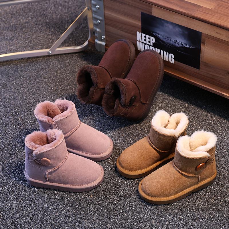 Children's Cowhide Fleece-Lined Snow Boots - Warm, Non-Slip for Boys & Girls