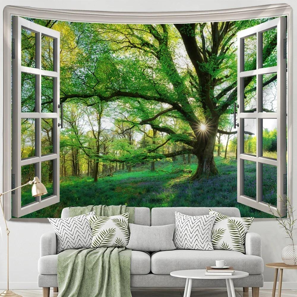 Window Woods Landscape Wall Decoration Tapestry Home Living Room Tapestry
