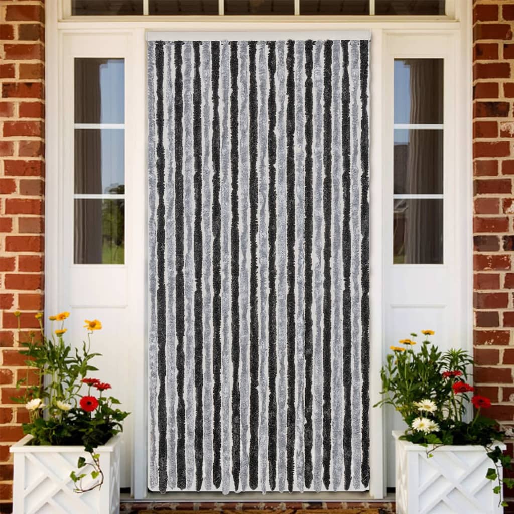 Fly Screen Curtain Grey and Black 100x200 Cm Chenille