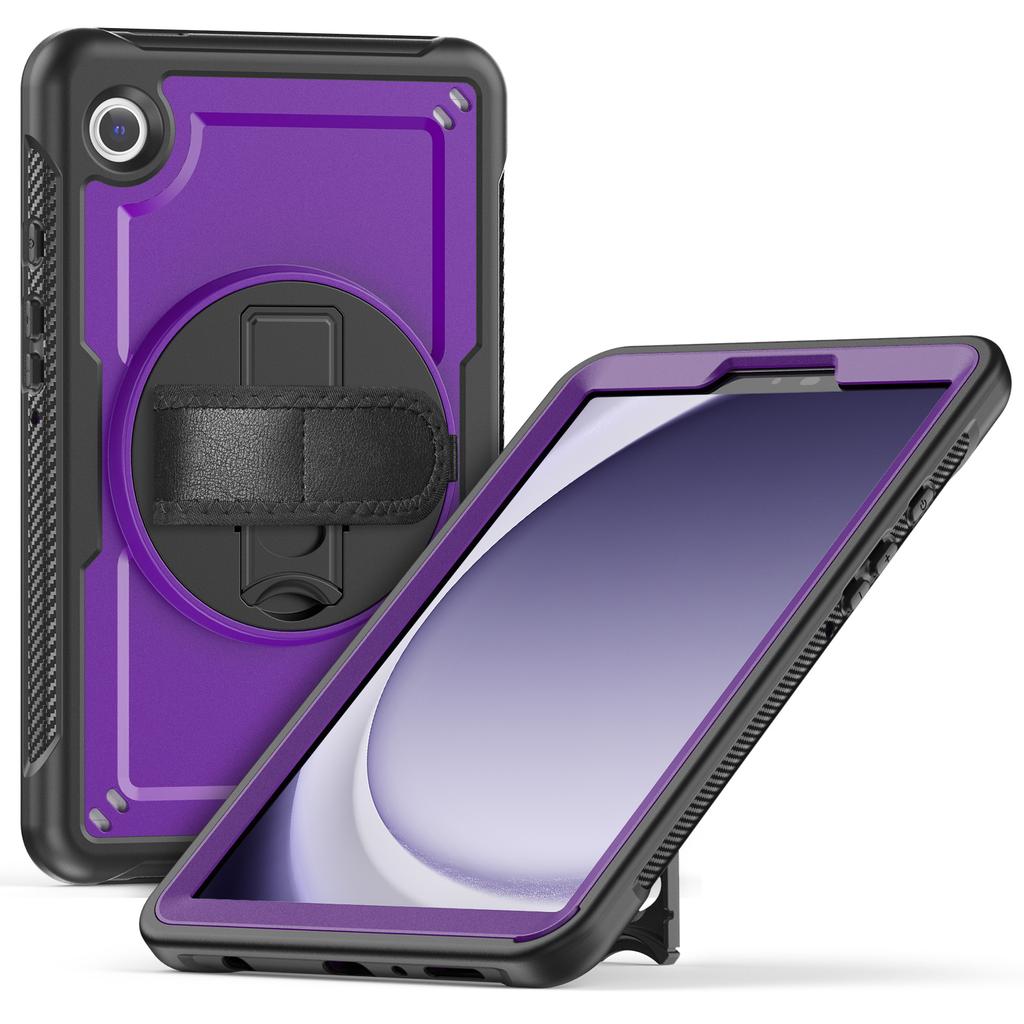 Do Samsunga Galaxy Tab A9 (SM-X110/X115/X117) Etui Obrotowa Podpórka PC+TPE Wstrząsoodporne Etui na Tablet z Paskiem na Rękę