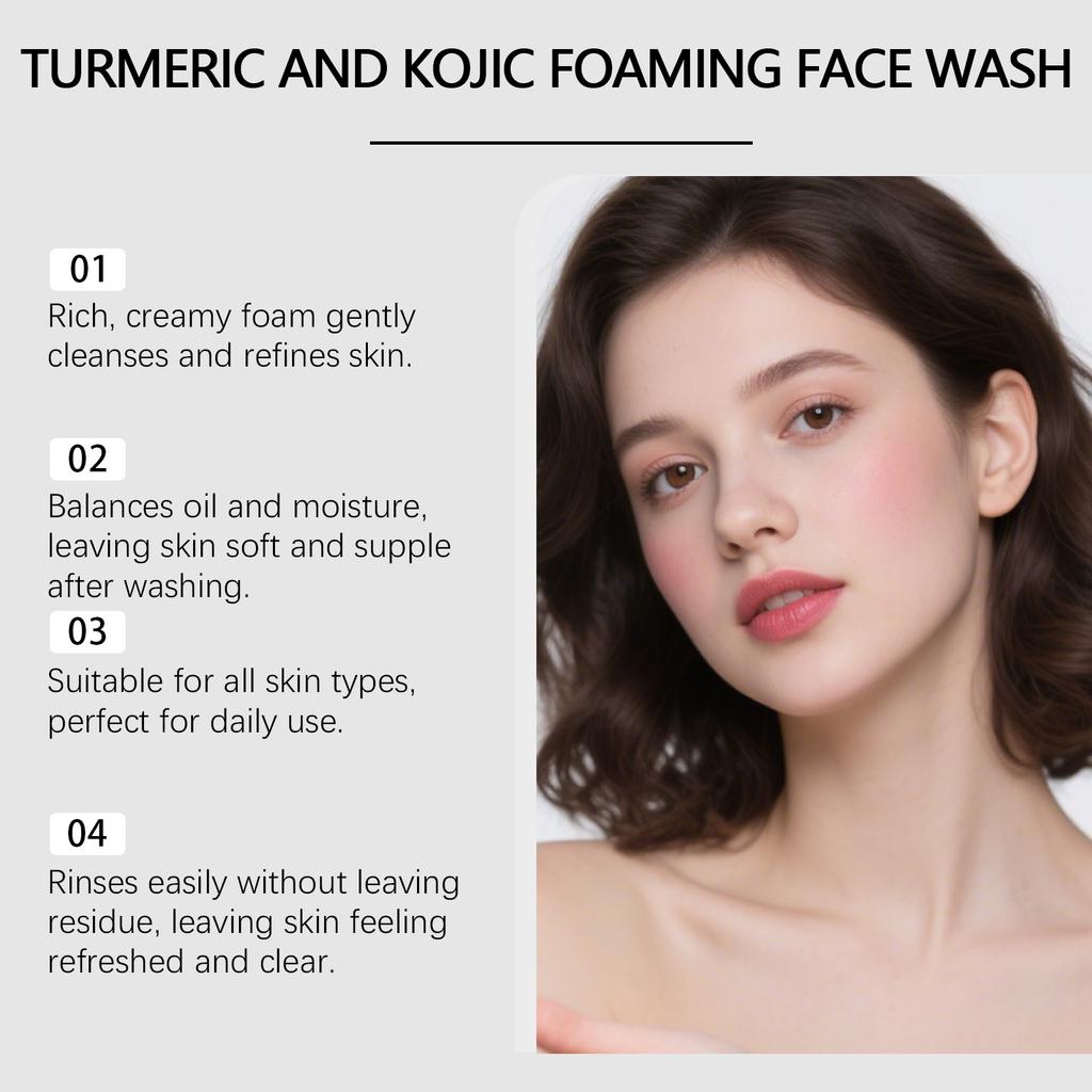 Facial Mousse Turmeric Dense Foam Refresh Control Oil Moisturize Relieve Dry Discomfort Pore Blackhead Brighten Remover Cleanser