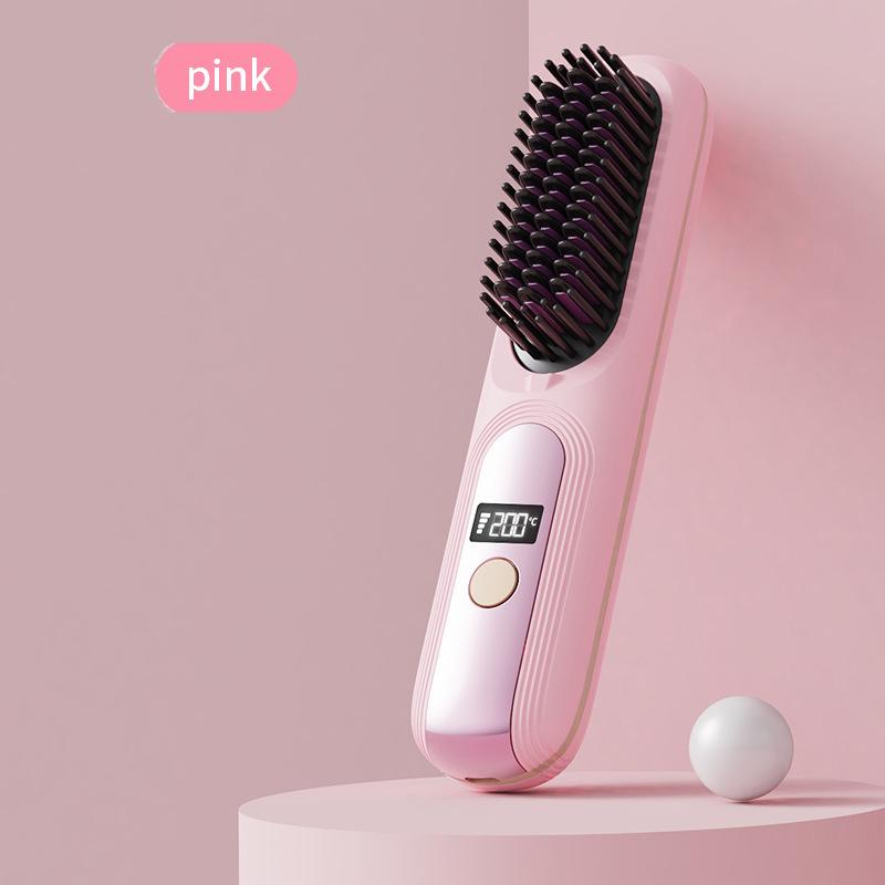 Negative Ion Straightener Brush Temperature Display Wireless Hair Straightener Brush Portable Hair Straightener Wireless
