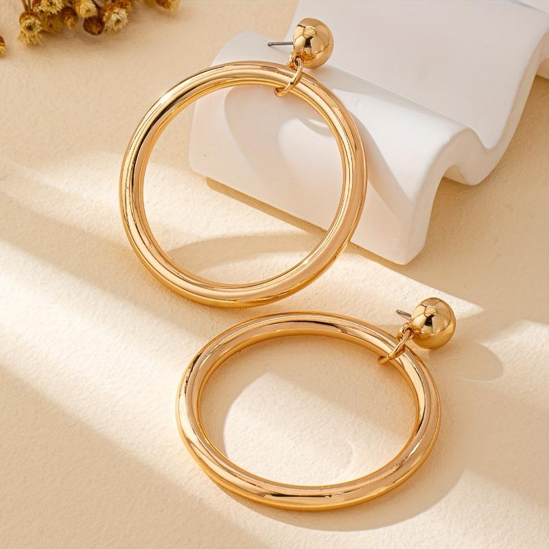 Fashionable and Minimalist Gold and Silver Color Circular Pendant Earrings, Women's Personalized Daily Party Jewelry Gifts