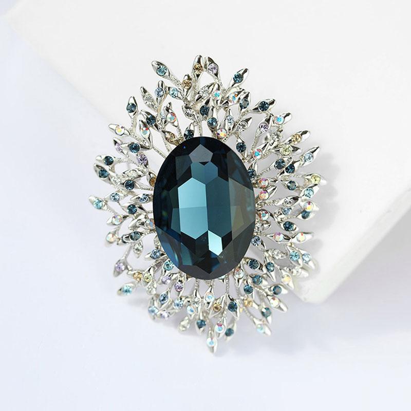 

Роскошный темпераментный синий большой кристалл брошь высокого класса женская личность универсальная корсажная булавка ретро костюм аксессуары