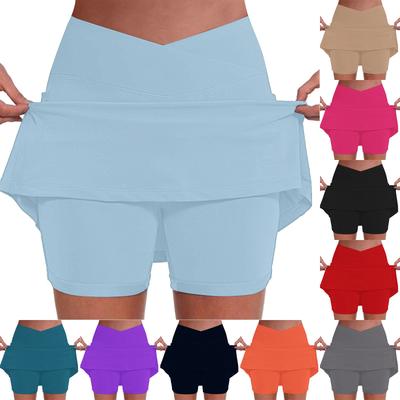 Damen Einfarbig Lässig Sportlich Fitness Running Yoga Plissee Shorts Rock Tennisrock