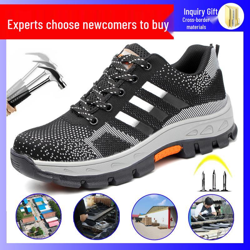 Men's Breathable Flyknit Steel Toe Safety Work Shoes – Lightweight, Anti-Smash, Anti-Piercing Outdoor Protection Footwear