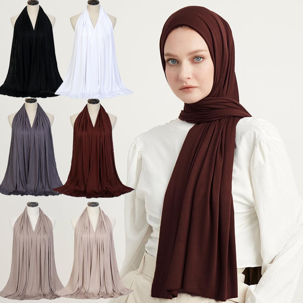 Yto Home Women's 6Pcs Modal Cotton Jersey Hijab Scarf For Stretch Shawl Plain Muslim Headband Fashion Solid Color Long Muffler 170*60Cm