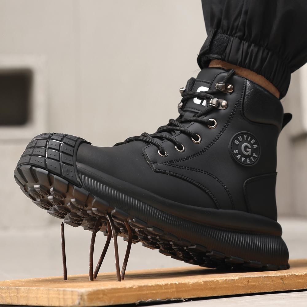 Waterproof Men Leather Boots Steel Toe Shoes Safety Boots Men Work Shoes Puncture-Proof Indestructible Shoes Protection Boots