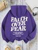 Casual Women's Hoodies Faith Over Fear Letter Printing Sweatshirts Fleece Warm Comfortable Pocket Pullovers Autumn Streetwear