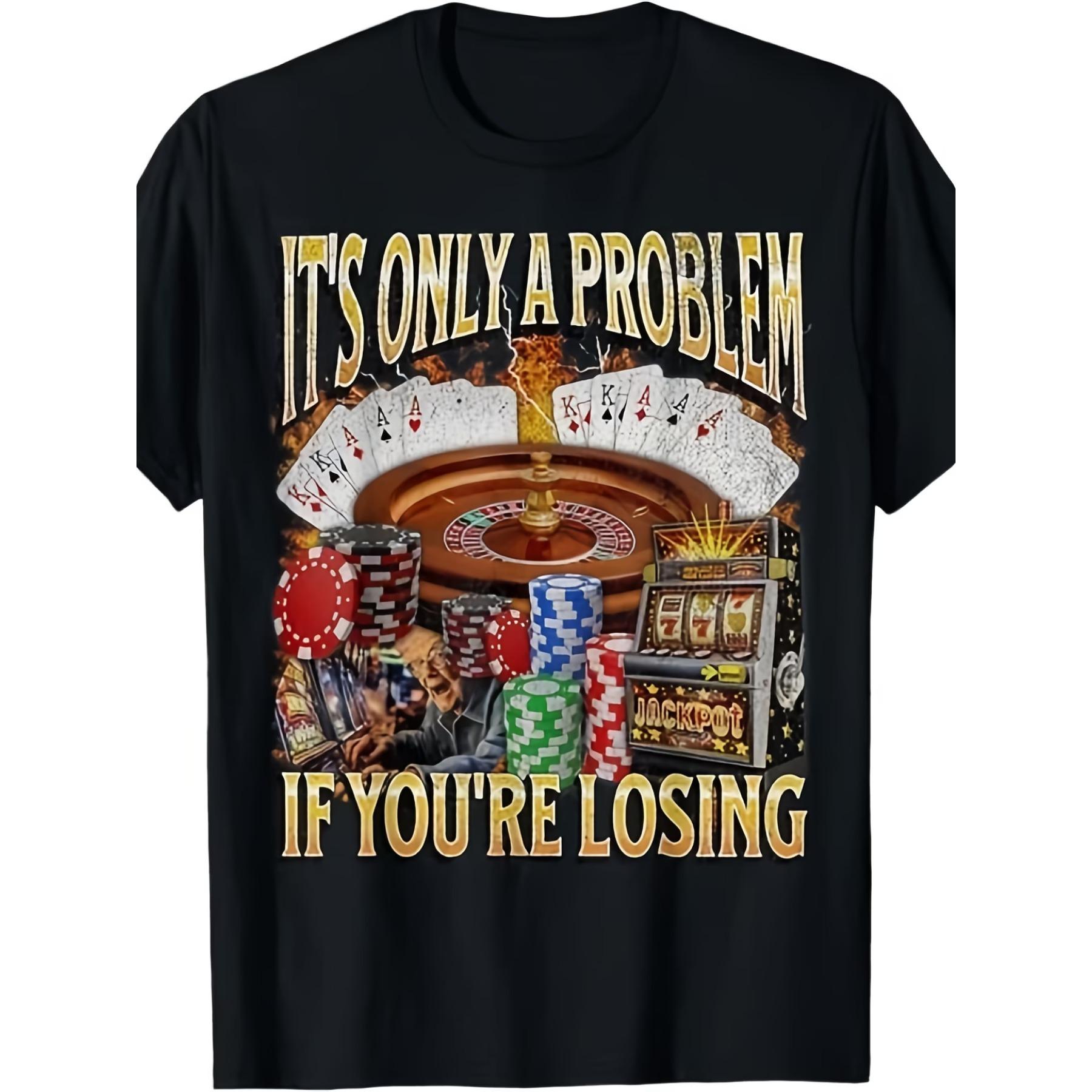 

Funny Gambling Problem T-shirt | Casino Theme with Playing Cards Design, Suitable for Poker Night, Party, Unisex XXL чорний