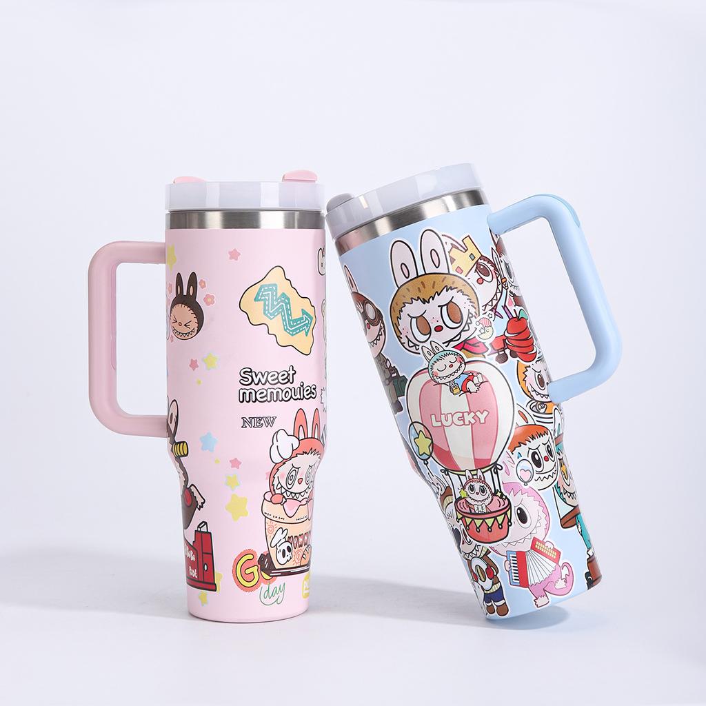 Cute Cartoon 40oz Bingba Cup Creative Rabub Stainless Steel Thermos Cup Will Carry The Handle Straw Car Cup