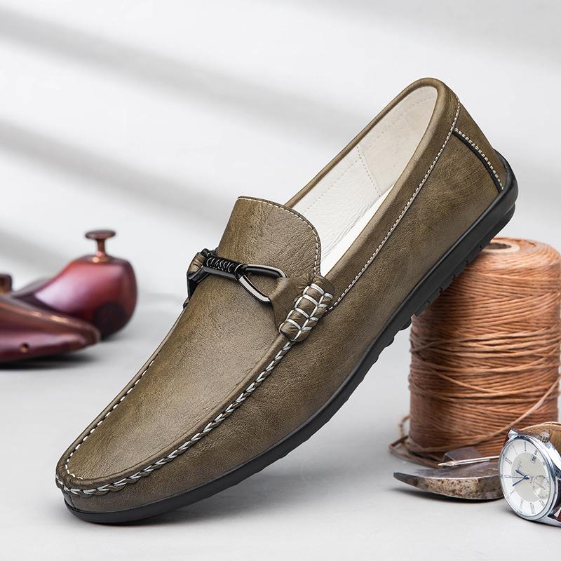 Fashion Genuine Leather Men Casual Shoes Fashion Formal Mens Loafers Moccasins Italian Breathable Slip on Flats Comfy Male Driving Shoes