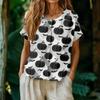 Women Henley Neck Short Sleeve Button Front Shirt Halloween Pumpkin Print Casual Top Lightweight Breathable Fabric
