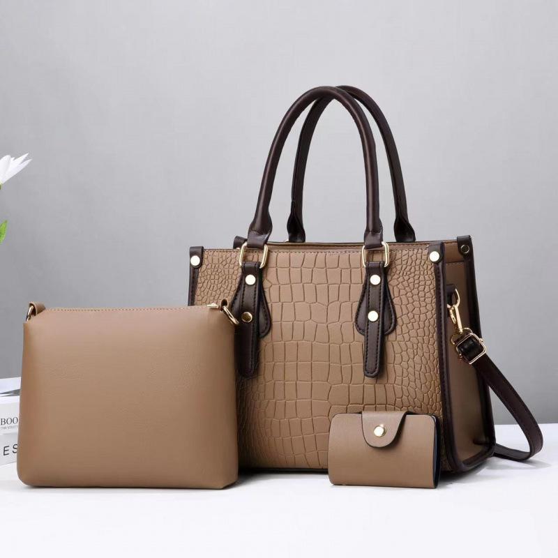 Three-piece set, mother and child bag, stone pattern, shoulder oblique span texture, women's bag texture, large-capacity handbag 3in1bags.