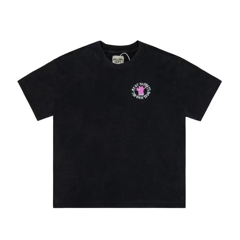 Cross-border American Trendy Brand Gallery Dept Retro Washing Old Cartoon Printing Loose Short-sleeved T-shirt Men and Women