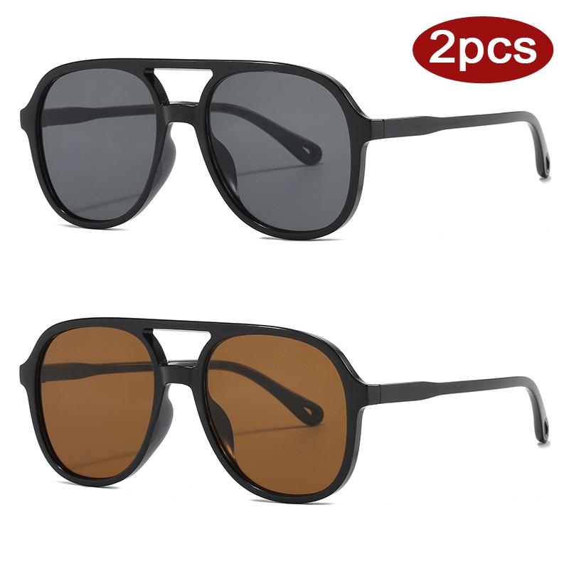 2pcs Fashion Double Bridge Women Sunglasses Large Frame Colorful Gradient Eyeglasses Outdoor Personalized Glasses Unisex