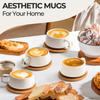 MIAMIO - Coffee Cup & Saucer Set (320ml X 4) - Elegant and Modern Stoneware Coffee Mugs, Set of 4, Luxe Collection (White)
