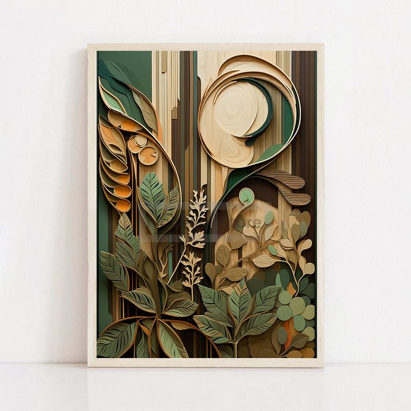 Boho Wood Shapes Botanical Poster Earth Tones Prints Canvas Painting Wall Art Pictures Home Room Organic Textures Modern Decor