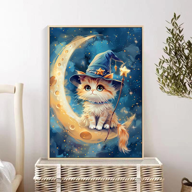 5d DIY Diamond Painting Cross Stitch Cartoon Animal Moon Cat Diamond Embroidery Mosaic Full Round Drill Home Decor