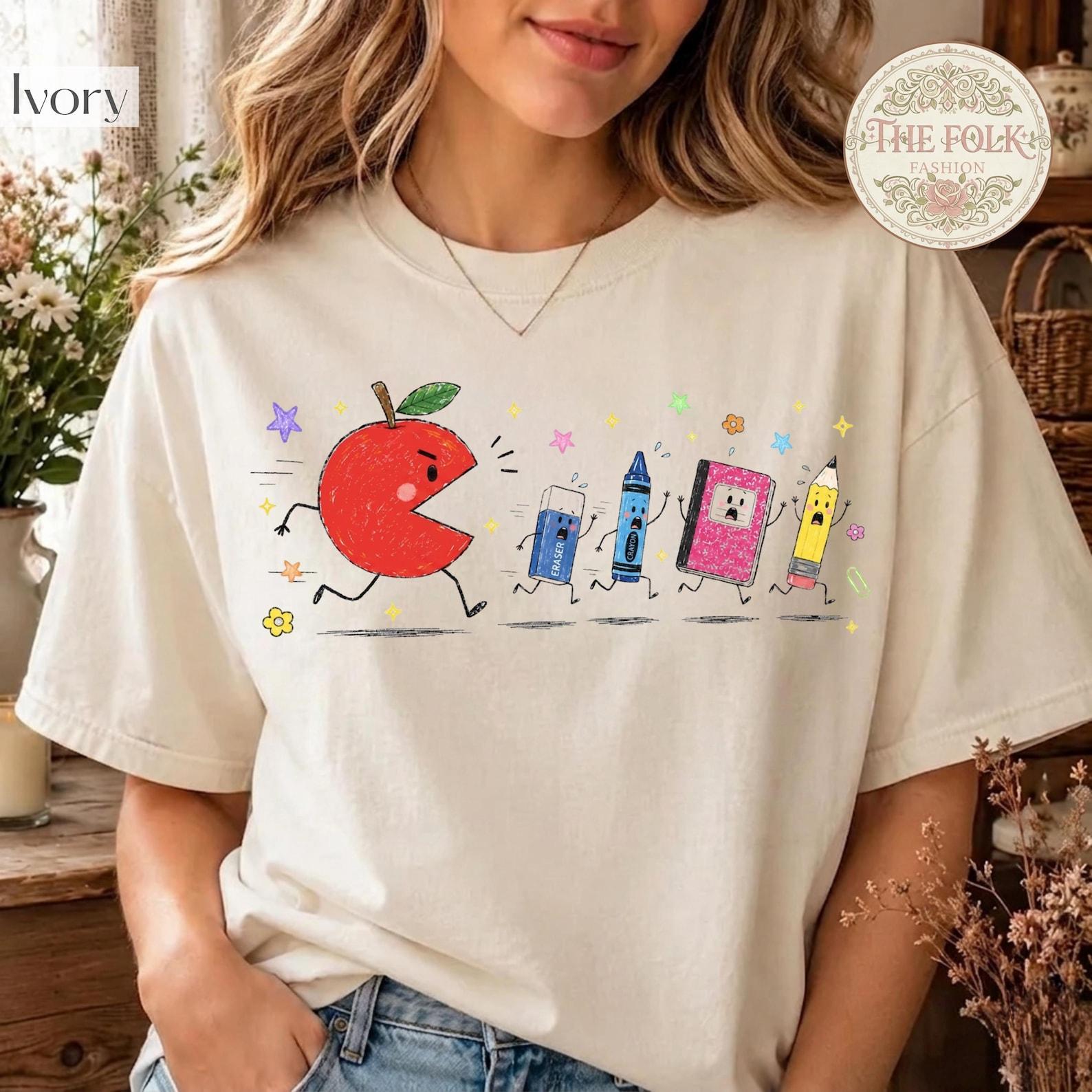 Funny Teacher Shirt, Retro Arcade School Tee, Apple Pac Teacher Tshirt, Back To School T Shirt, Cute Kindergarten Tee, Elementary School Tee XL