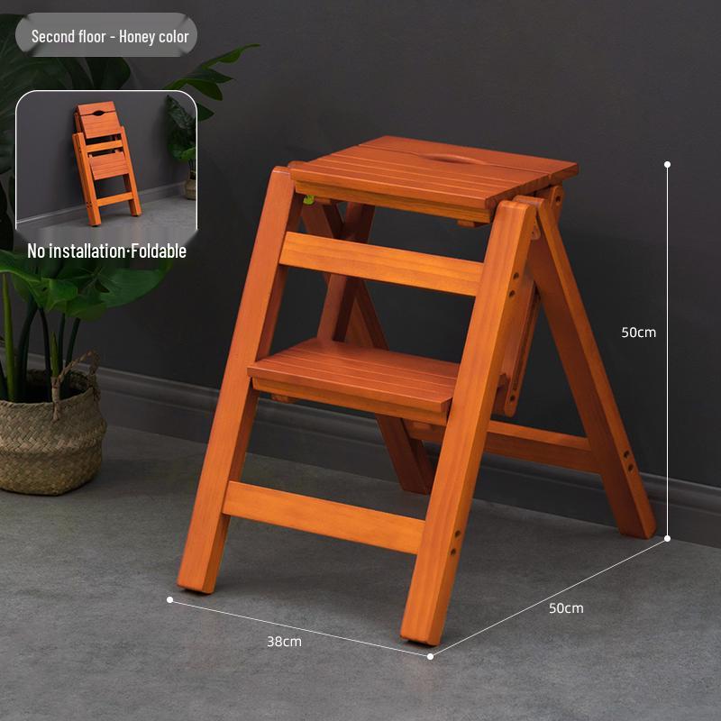 Solid Wood Folding Ladder Chair: Dual-Use Indoor Step Stool and Multifunctional Staircase.