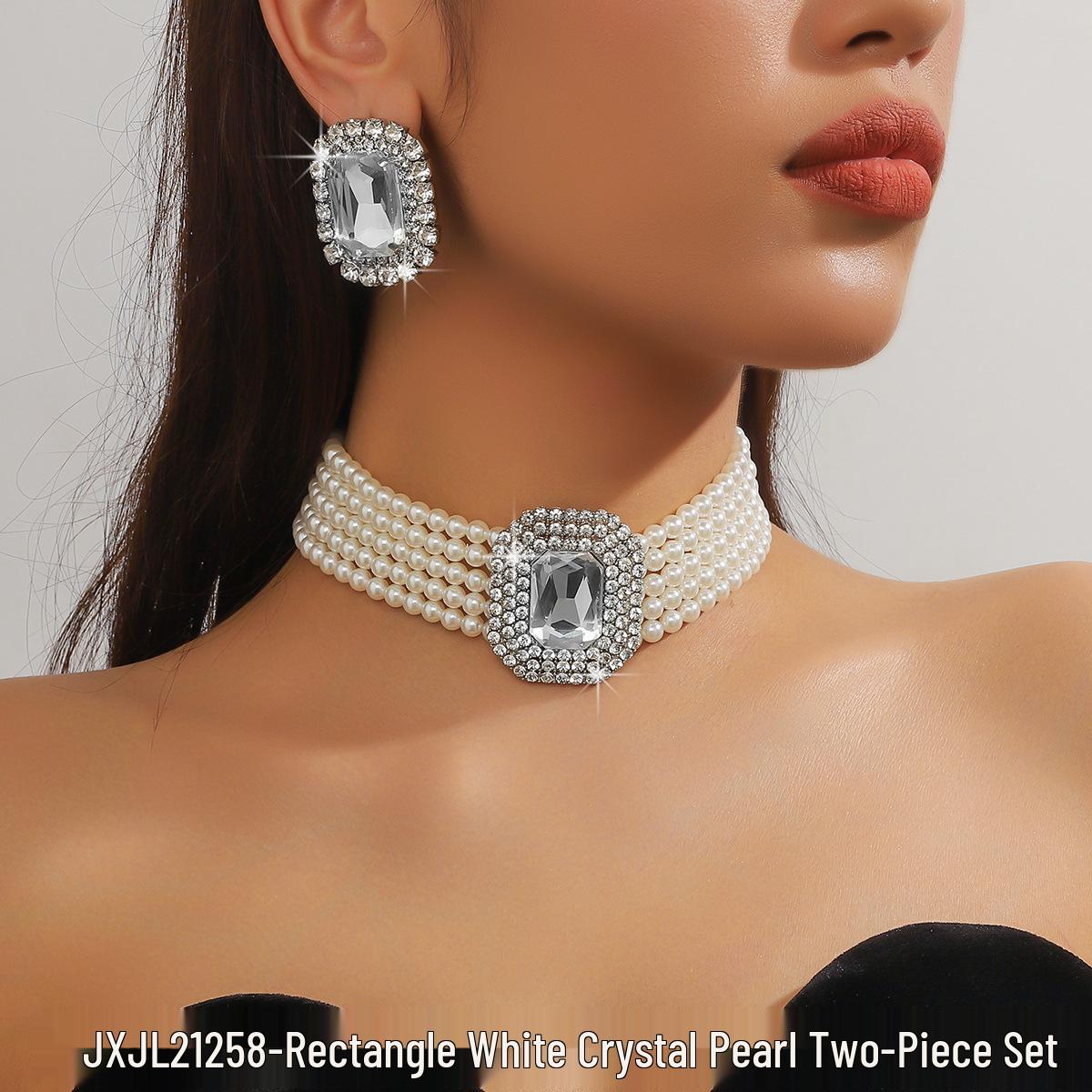 

Роскошный многослойный чокер с геометрическим дизайном из искусственного жемчуга и кристаллов, серьги и красочный преувеличенный набор ожерелий