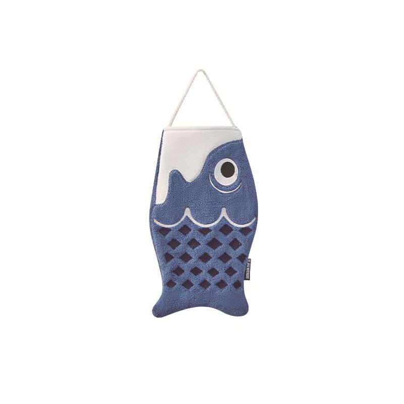 Cute Hand Towel with Cartoon Koi Pattern for Hanging in Kids Bathrooms синий