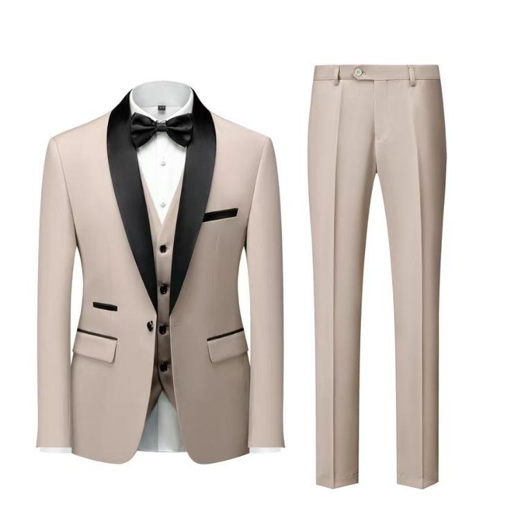Pánské 3dílné svatební obleky Smoking Slim Fit Lapel Smoking Party Volný čas Formální mužský oblek pro mládence (Blazer+Vesta+kalhoty)