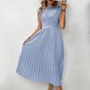 Abiti casual a vita alta senza maniche con scollo a O e stampa tinta unita primavera estate moda donna
