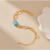 K Gold Plated Brass Square Turquoise Hollow Thick Chain Adjustable Trendy Bracelet For Women