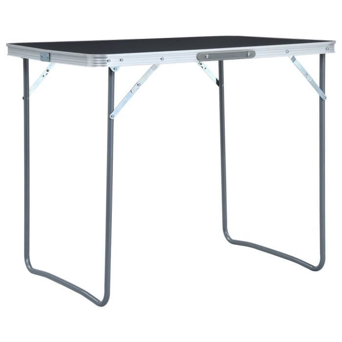 VidaXL Table pliable de camping avec cadre en métal 80x60 cm Gris