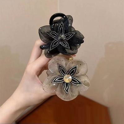 New Design Gauze Material Flower Shaped Hair Decoration Flower Shaped Shark Hair Clip Ponytail Bun Hairstyle Fixing Clip