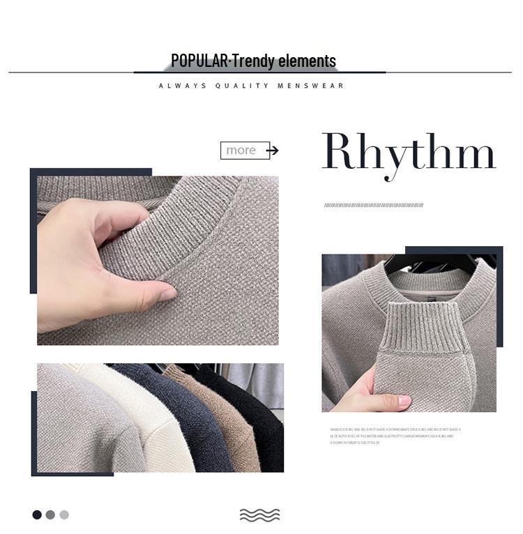 Woodpecker Men's Plus Velvet Thick Knit Sweater - Autumn/Winter Round Neck Long Sleeve Sable Velvet Warm Base Layer.