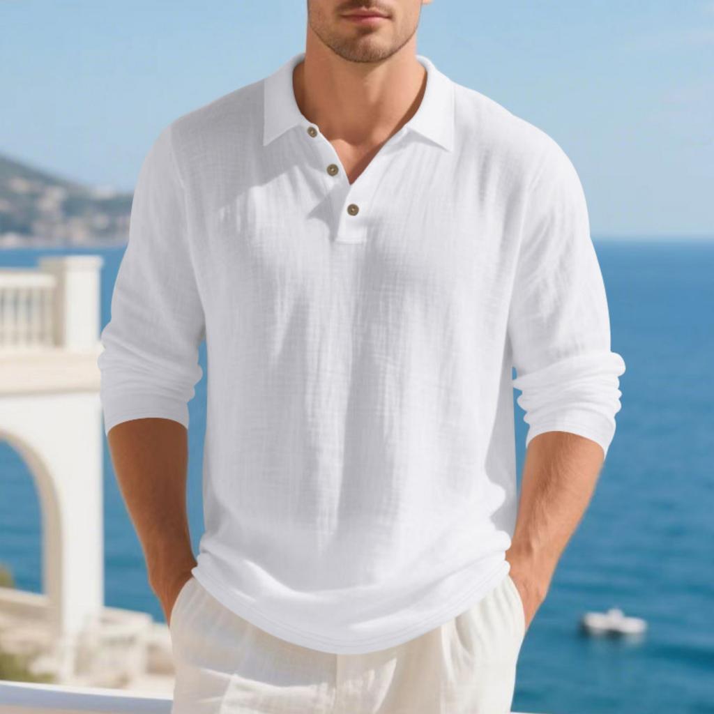 Men's Business Casual Long Sleeve Shirt with Lapel Collar - Color, Relaxed Fit