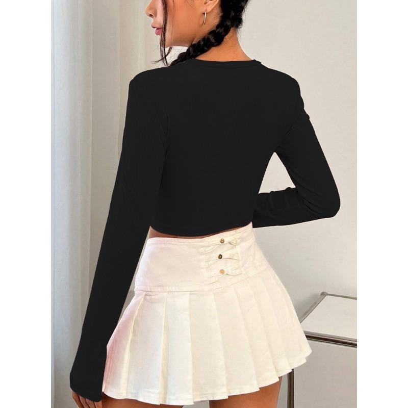 Women's Summer Round Neck Slim Short Love Circle Long Sleeve T-shir