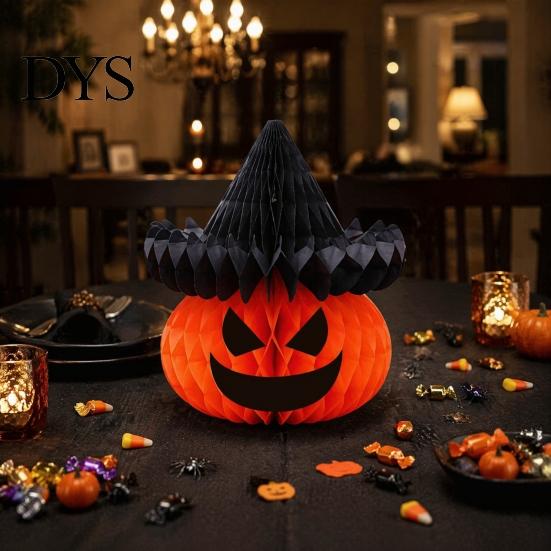 Halloween Honeycomb Decorations Ornament, Pumpkin Spider Hanging Paper Party Atmosphere Supplies Decoration for Home Office Classroom Holiday