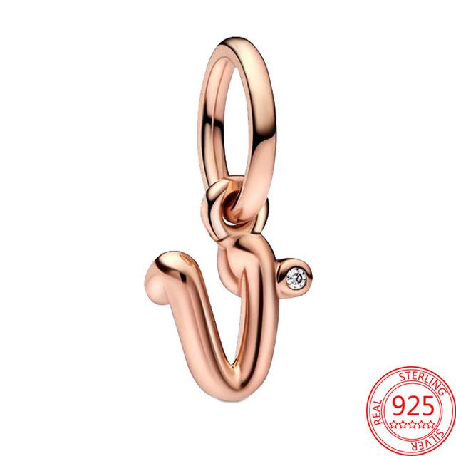 Argint Sterling S925 Charm Pandantiv Alfabet Script Litere A-Z Potrivit Brățară Originală Colier DIY Bijuterii