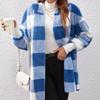 Autumn and Winter Women's Jacket Loose Plaid Wool Cardigan Fashion Sweater
