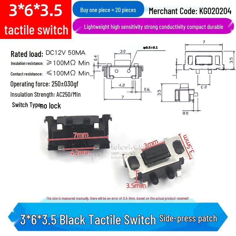 Compact Touch Micro Switch, SMD DIP 4-Pin, 6*6*5mm Miniature.