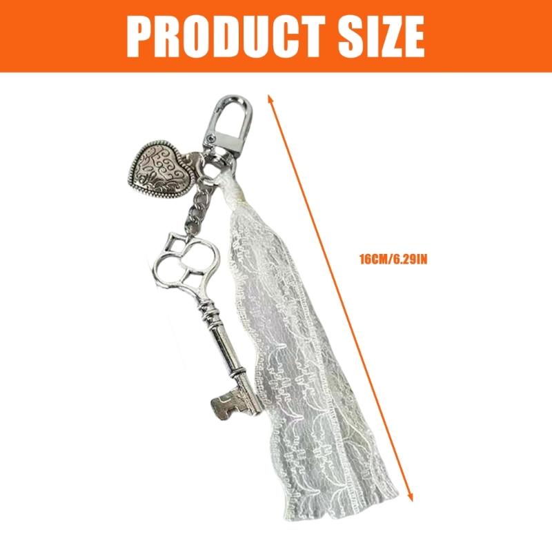 Unique Lace Tassels Keychain Love Heart Shaped Key Bag Pendant Versatile Keys Accessory for Trendy Everyday Use