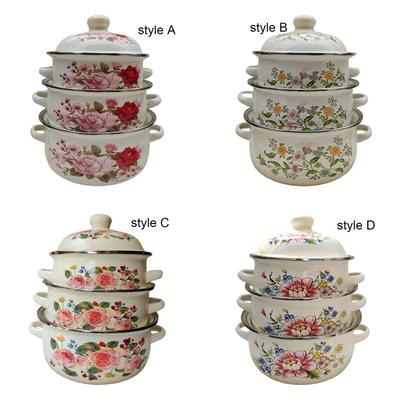 3x Emaljerade Grytor Emaljgryta Set Retro Design Gåvor Non-stick Soppgrytor för Restaurang Induktionshällar Gasspisar Matlagning