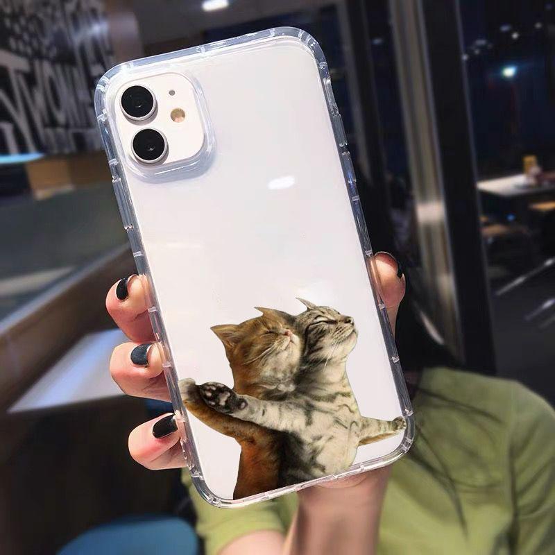 Funny Cute Cartoon Cat Transparent Phone Case for IPhone 13 15 12 11 14 Pro Max 13 12Mini X XS XR SE 14 Plus Cover Shells Fundas