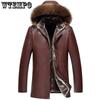 Middle-aged Men's Raccoon Fur Collar Fur Coat Long Men's Thickened Leather Jacket Men's Fur One Leather Coat