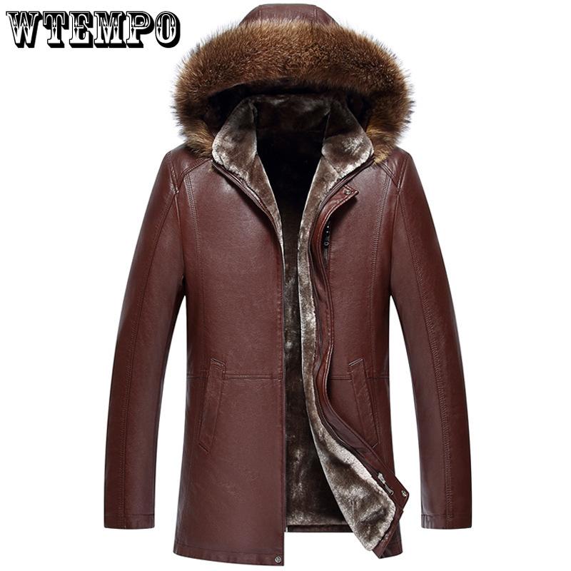 

Мужская шуба с воротником из меха енота для мужчин среднего возраста, длинная мужская утолщенная кожаная куртка, мужское кожаное пальто с мехом XXXXXL тёмно-рыжий