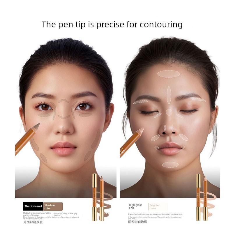 Double-Headed Shading Pen Three-Dimensional Modified Nose Bridge Contour Pen Shadow Brightening Matte Long Lasting Non Smudge Pen Genuine Goods