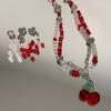Böhmische Koreanische Herzperlenkette Mädchen Süß Niedlich Rote Kirsche Anhänger Choker Halskette Kurze Halskette Damen Schmuck