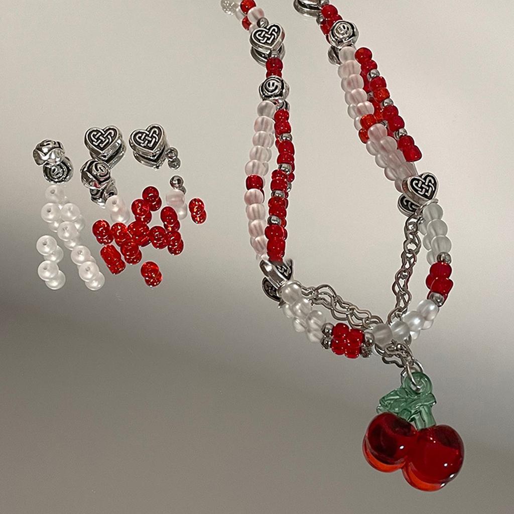 Böhmische Koreanische Herzperlenkette Mädchen Süß Niedlich Rote Kirsche Anhänger Choker Halskette Kurze Halskette Damen Schmuck