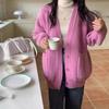 Einfarbiger Milchstil Herbst- und Winterpullover Cardigan Damen Neuer Lazy Style Lockerer V-Ausschnitt Sanftes Strickmanteloberteil