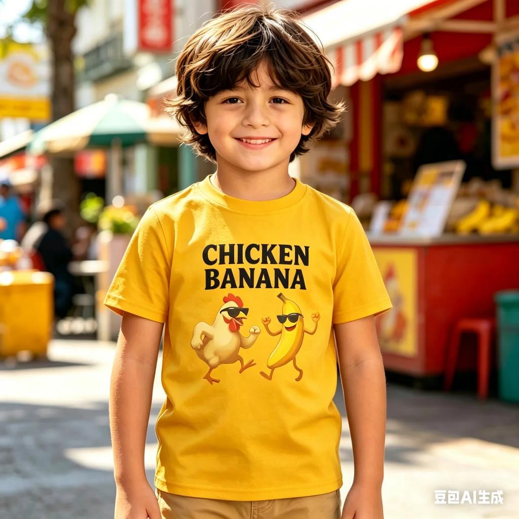 Nuove T-shirt Estive Casual a Manica Corta con Stampa Banana Pollo Divertenti per Bambini Top Colorati T-shirt Girocollo per Bambini